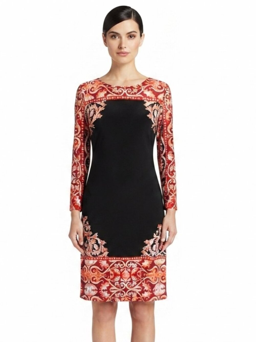 INC Pull On Crew Neck Stretch Shift Baroque Print Dress- Sz. Sm